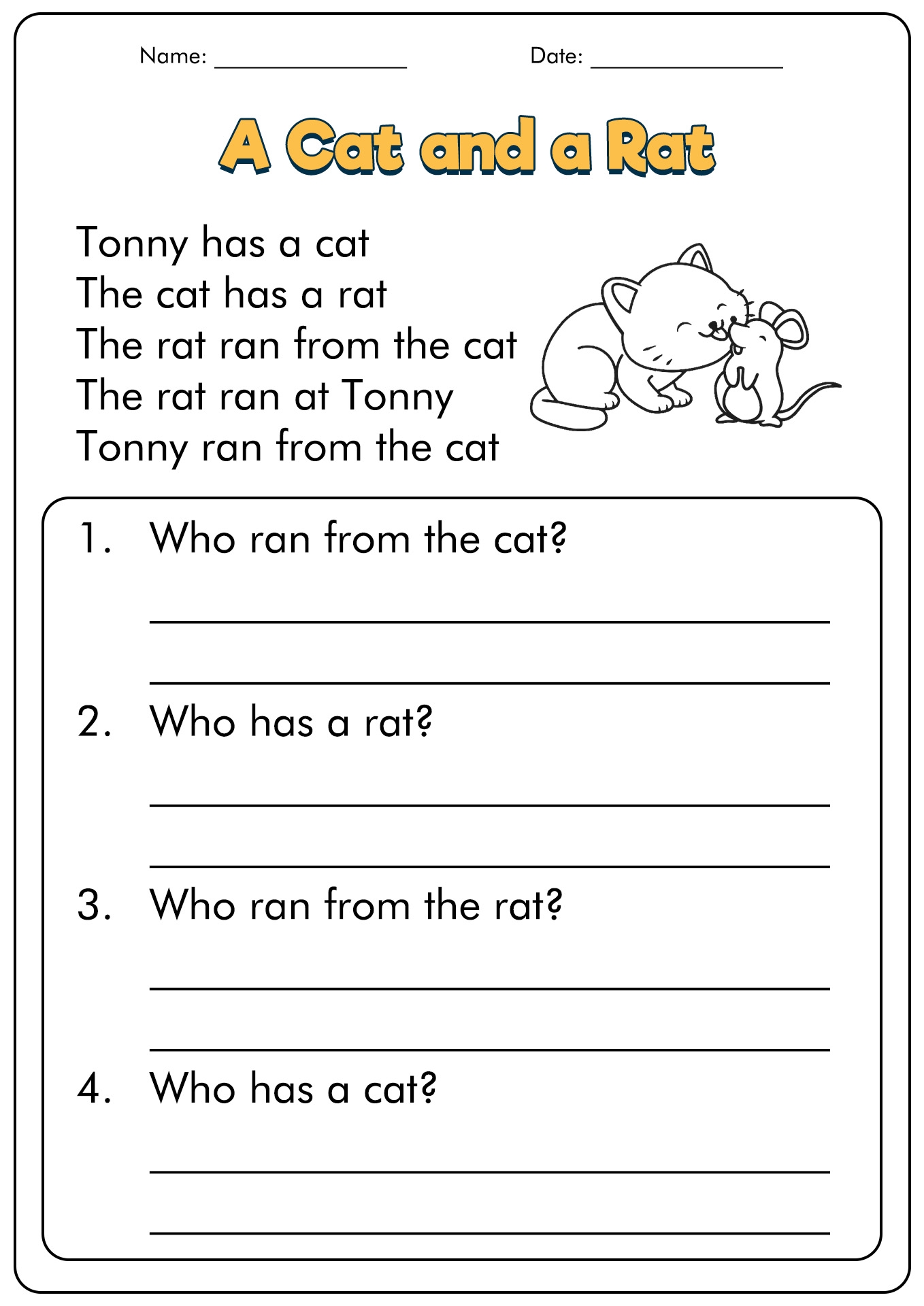 The Big Pig 1st Grade Reading Comprehension Worksheet Week 6 Worksheets Library