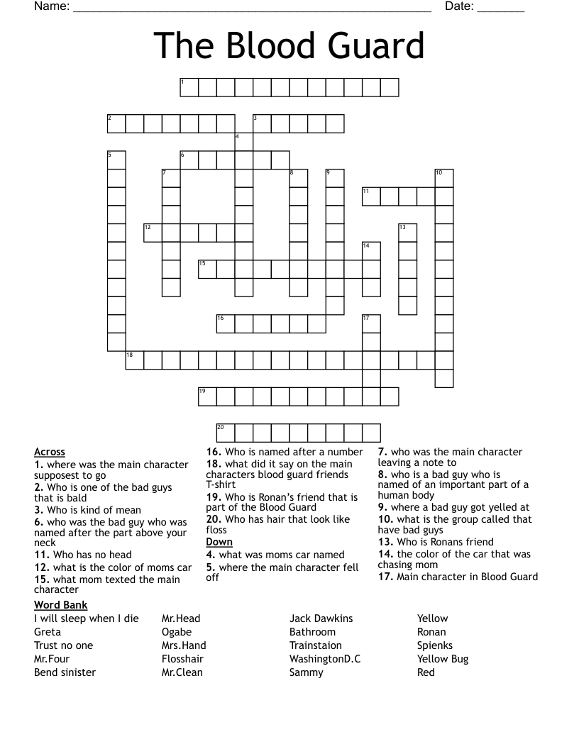 The Blood Guard Crossword WordMint