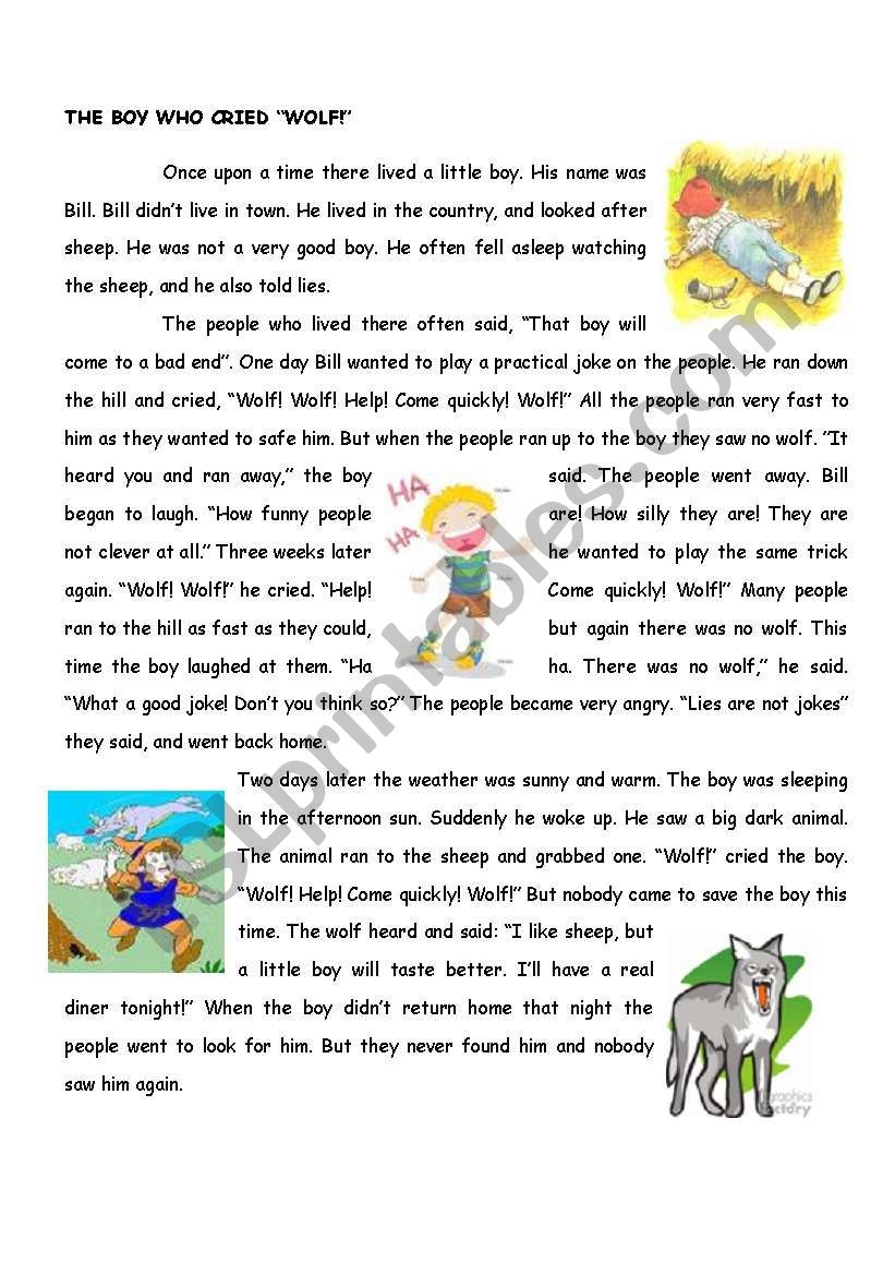 The Boy Who Cried Wolf ESL Worksheet By Kawyte