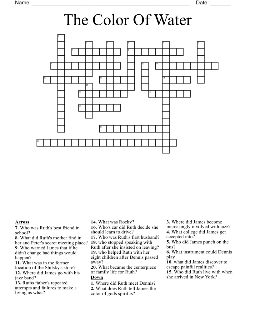 The Color Of Water Crossword WordMint