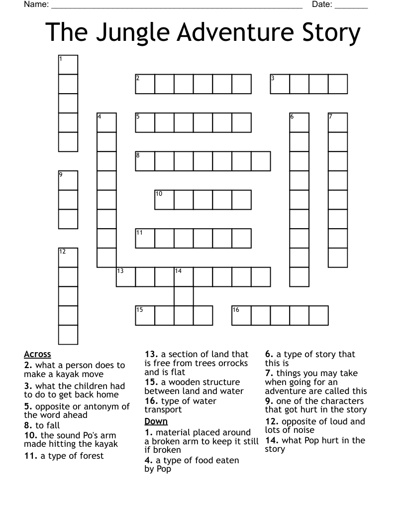 The Jungle Adventure Story Crossword WordMint