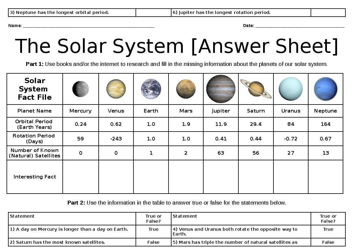 The Solar System Large Fact File Worksheet By Edumacatin TPT