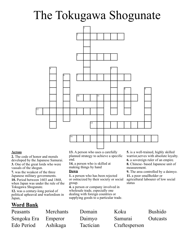 The Tokugawa Shogunate Crossword WordMint
