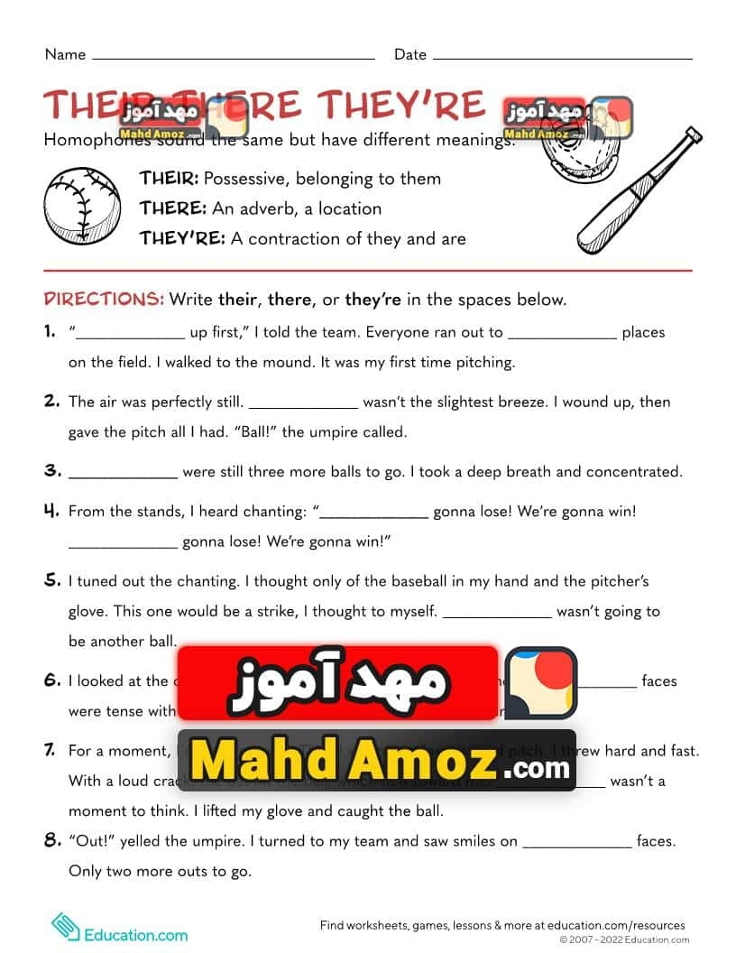 worksheet there their they're