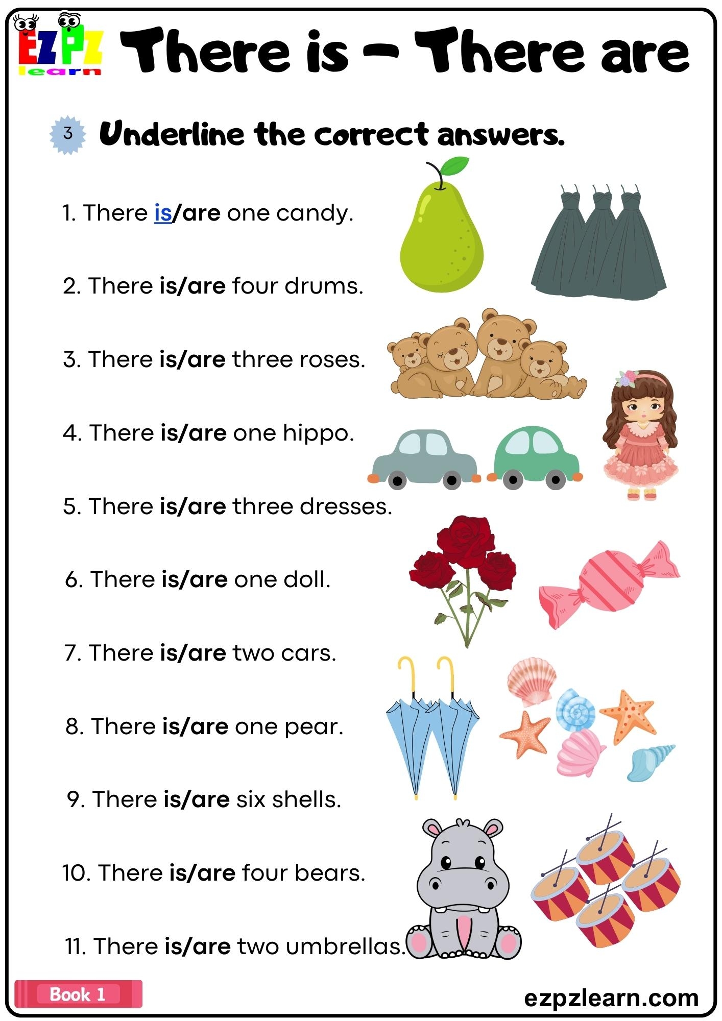 There Is There Are Underline The Correct Answers Grammar Worksheet Pdf Ezpzlearn