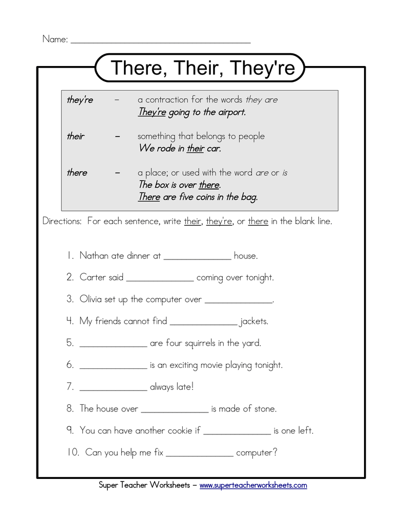 There Their They re Worksheet Grammar Practice