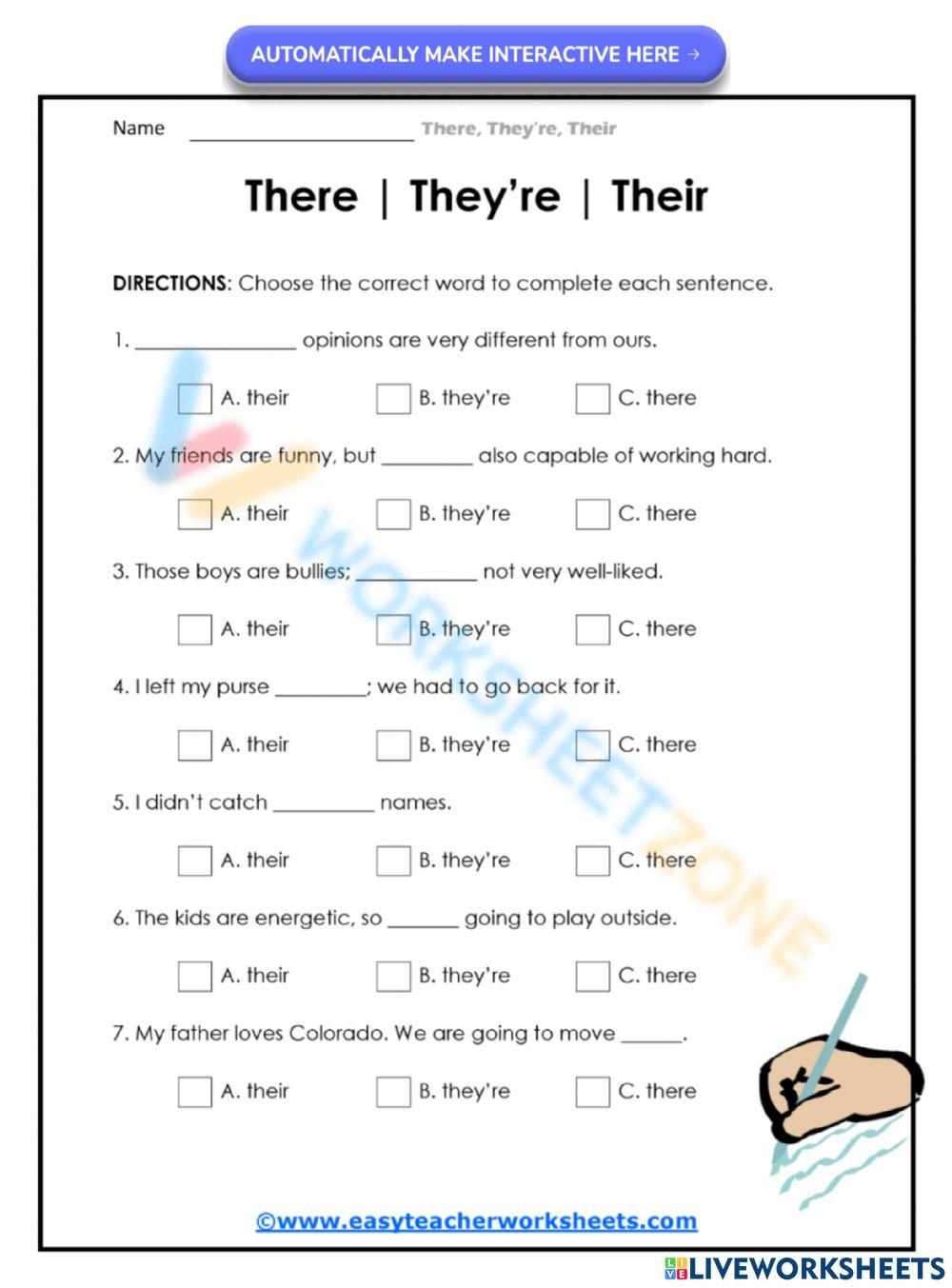 They Their They re Worksheet Practice Exercises For Mastering Pronouns