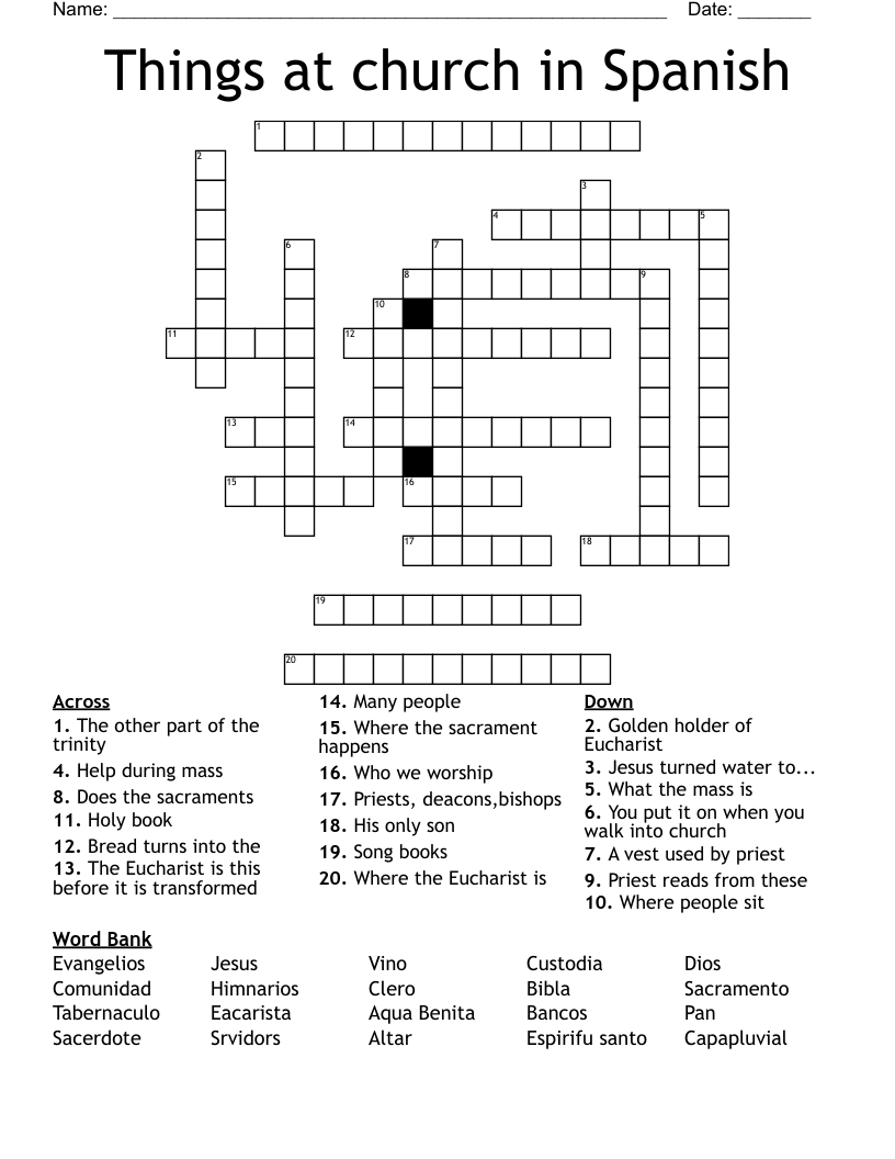 Things At Church In Spanish Crossword WordMint Things At Church In Spanish Crossword WordMint