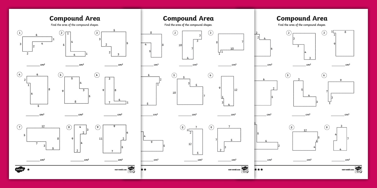 Third Grade Compound Area Differentiated Worksheet