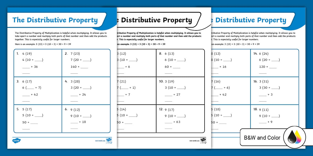 distributive property of multiplication worksheets