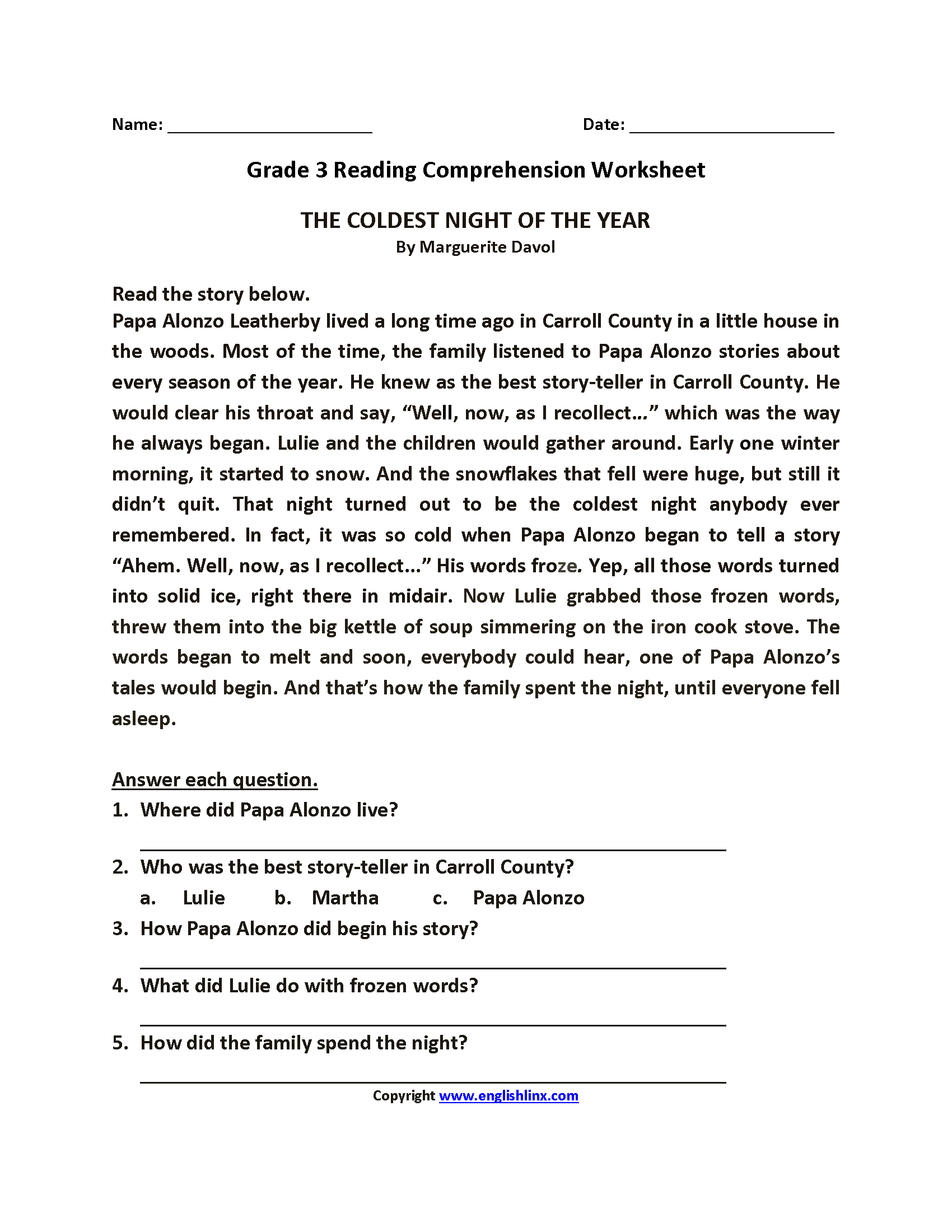 Third Grade Reading Worksheets Improve Fluency Vocabulary