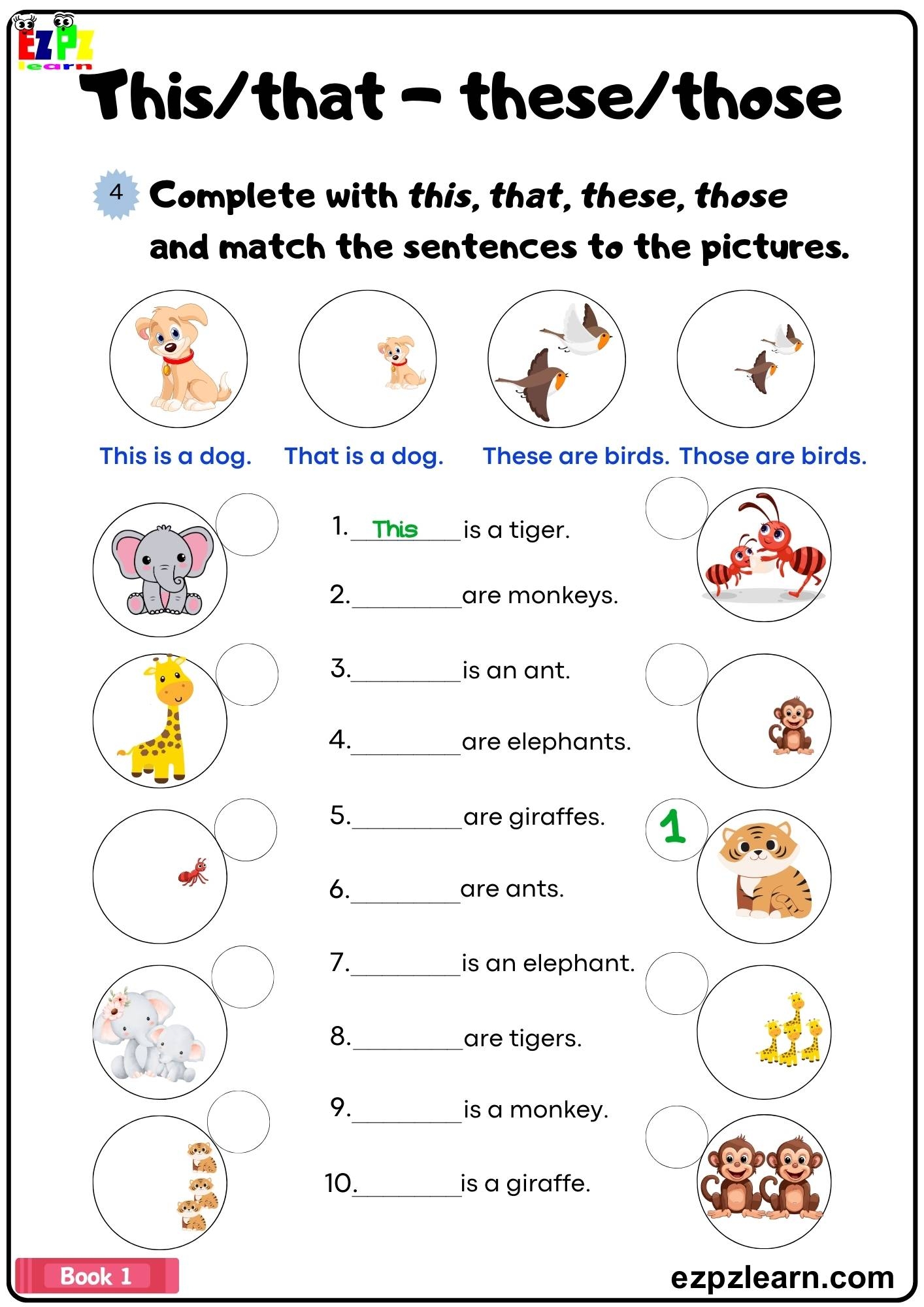 This That These Those Match The Answers And Fill In The Blanks Grammar Worksheet Ezpzlearn