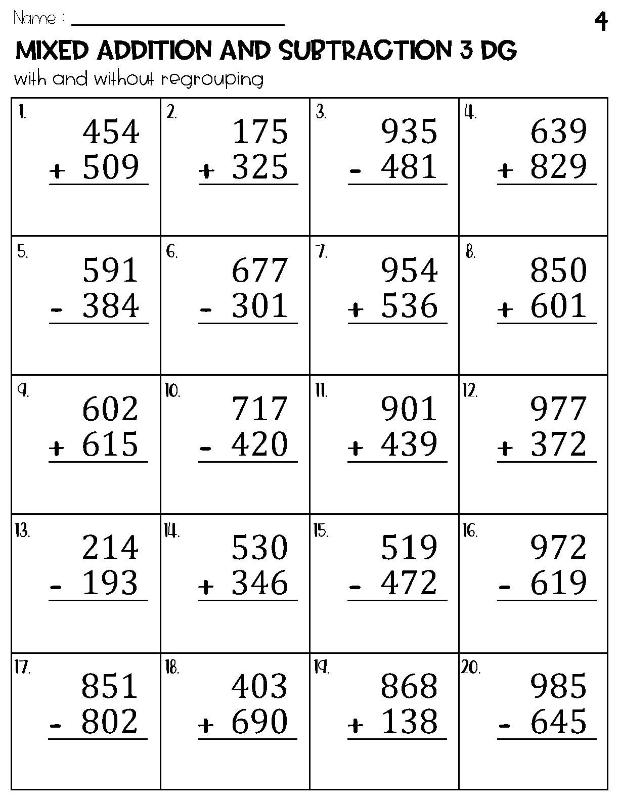 Three Digit Mixed Addition And Subtraction With And Without Regrouping Worksheets Etsy