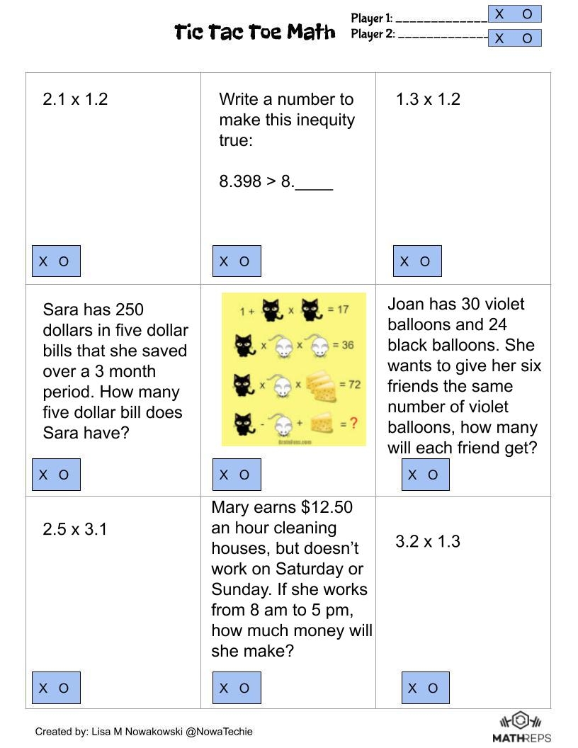 Tic Tac Toe Math Nowa Techie