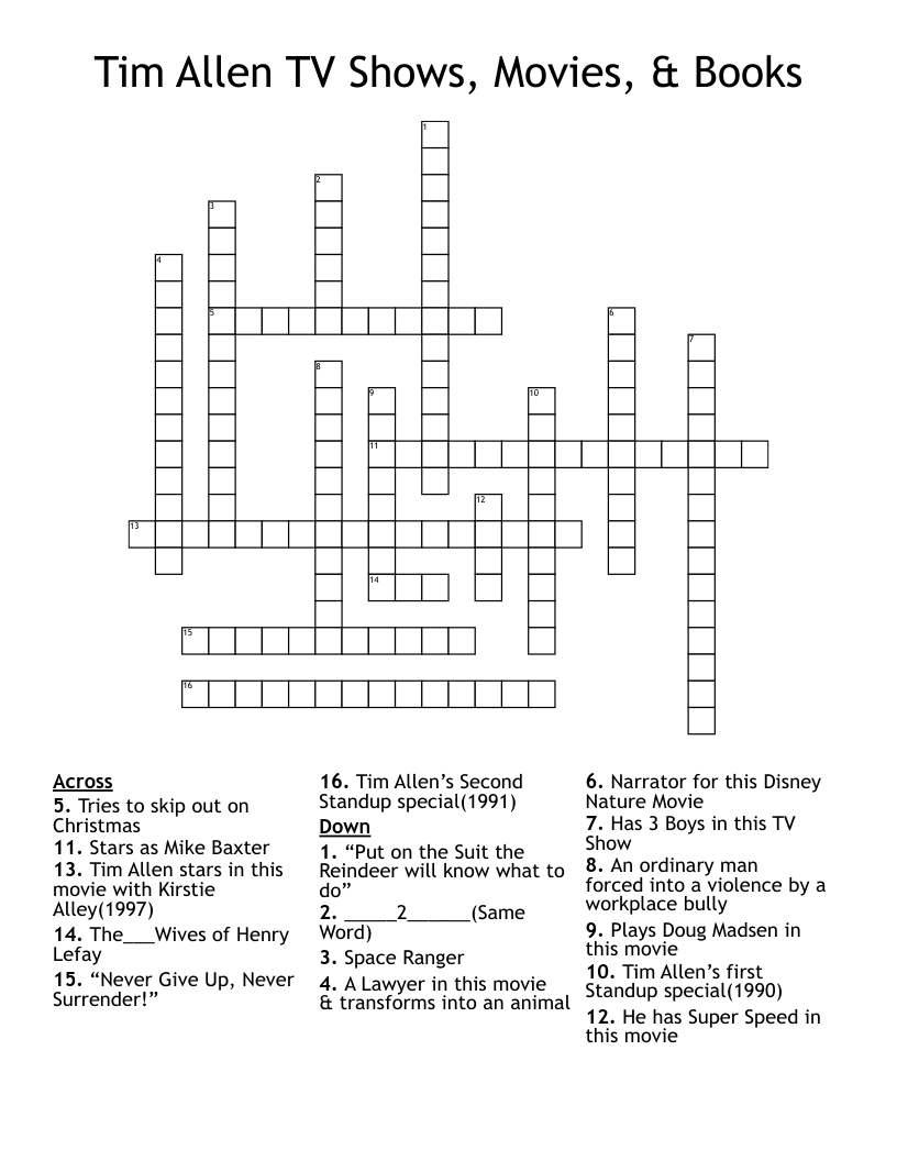 Tim Allen TV Shows Movies Books Crossword WordMint