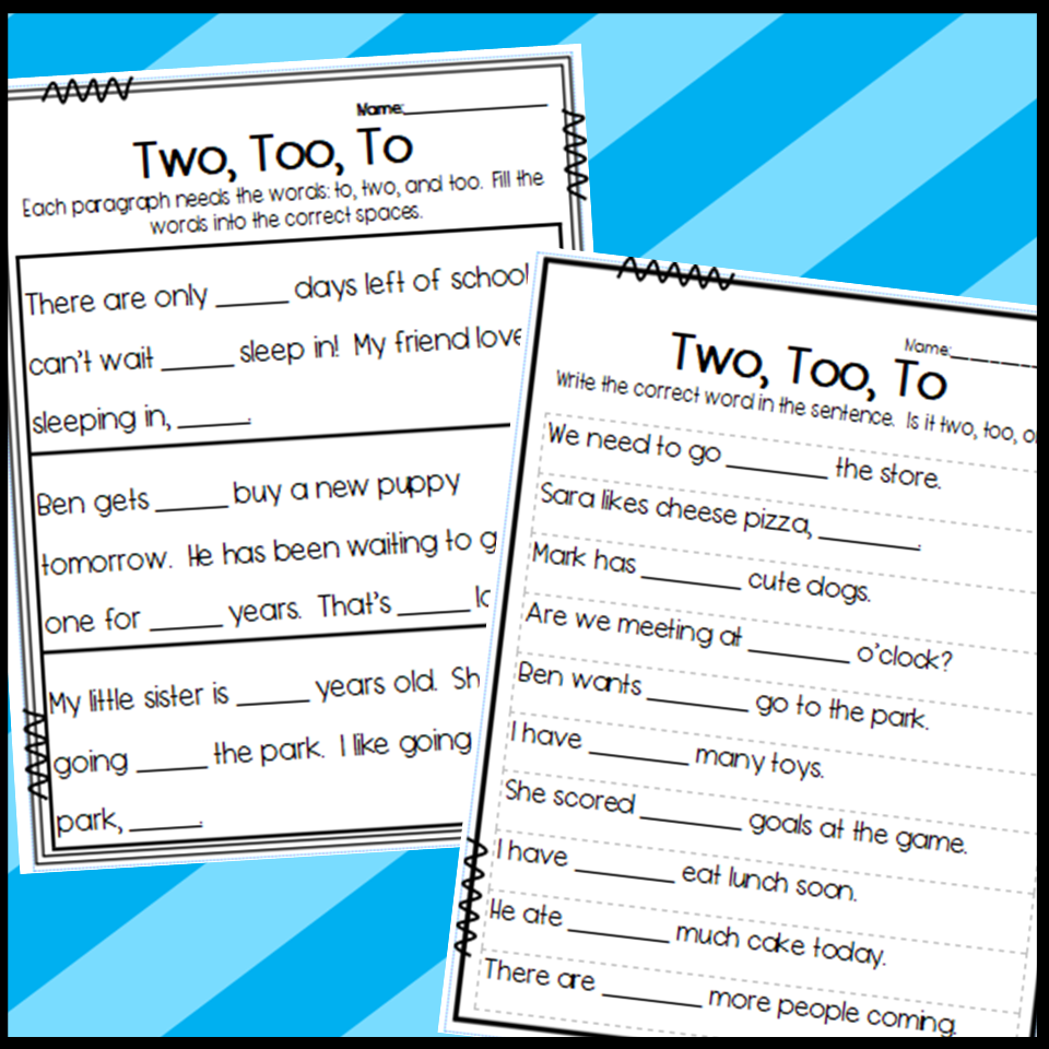 to too two worksheet