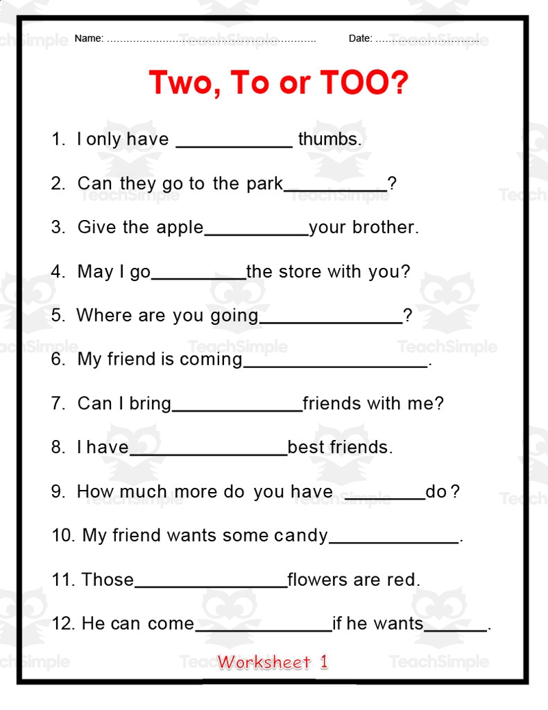 To Two Two Worksheets By Teach Simple