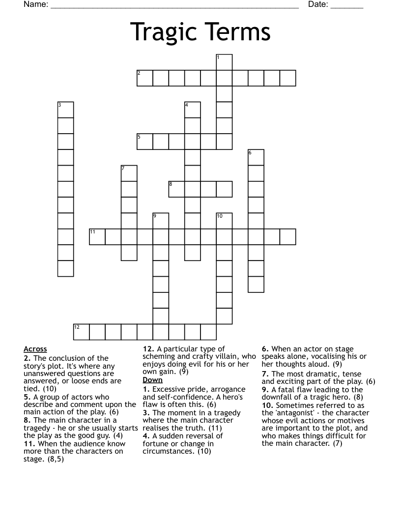 Tragic Terms Crossword WordMint