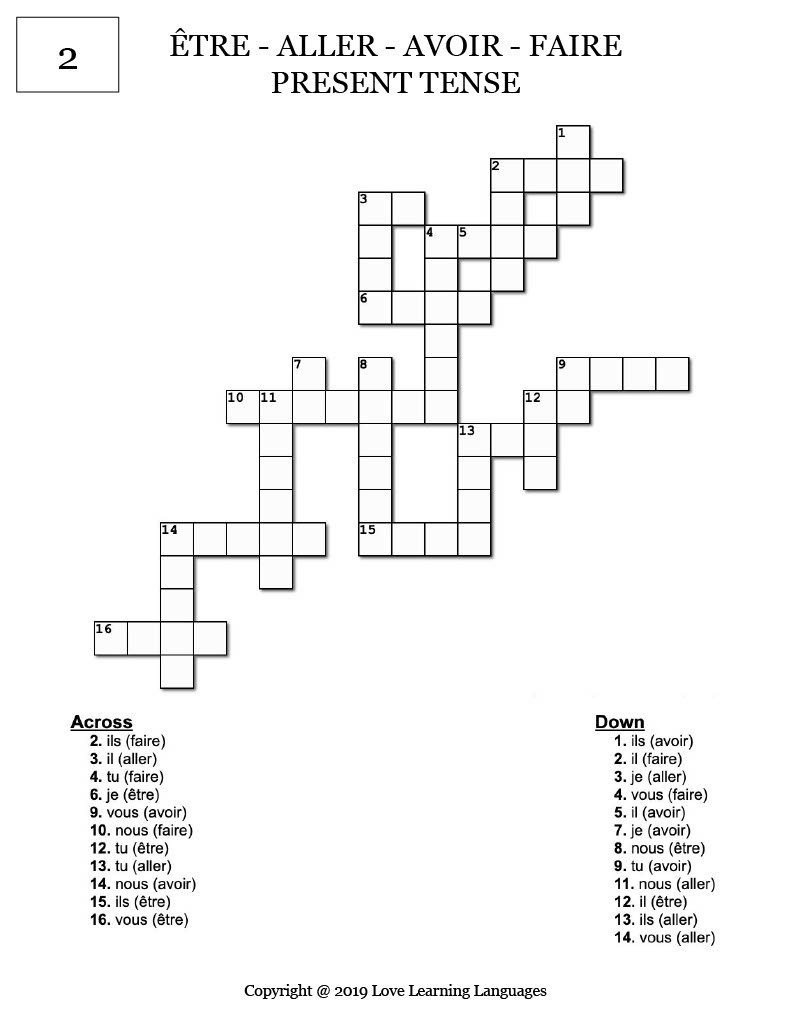  tre Aller Avoir Faire 5 Crossword Puzzles Distance Learning By Teach Simple