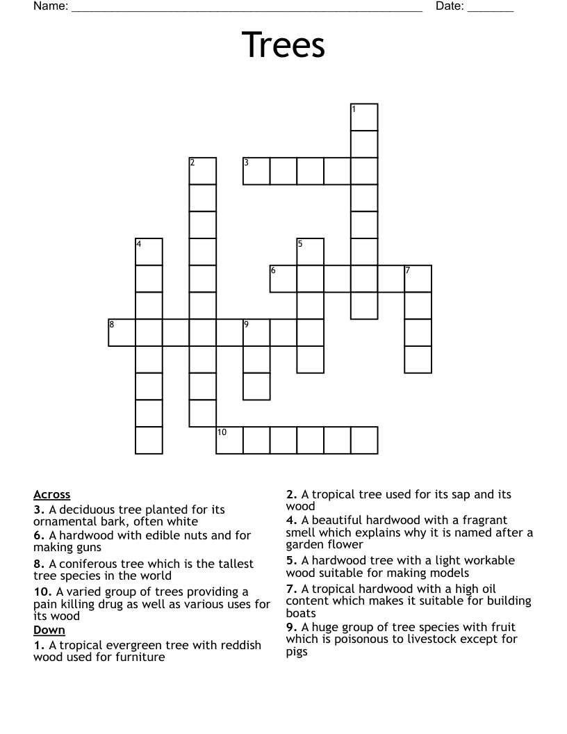 Trees Crossword WordMint