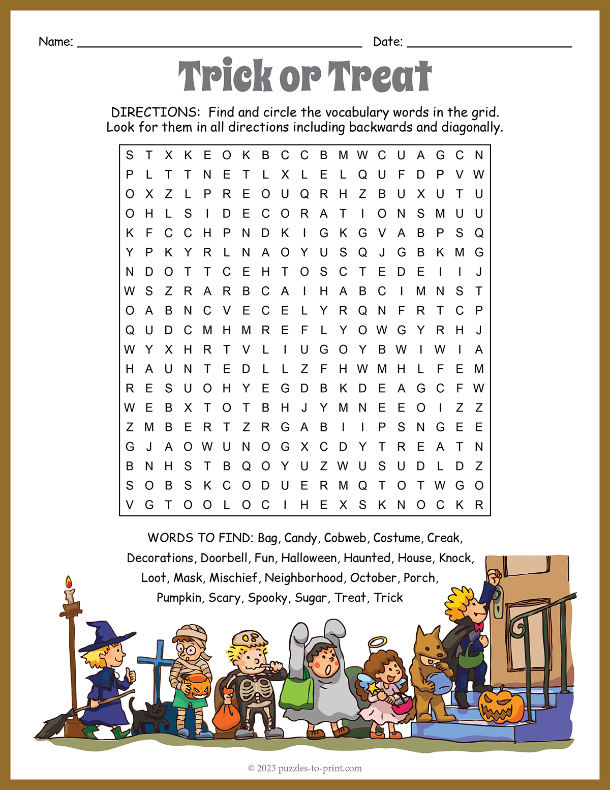Trick Or Treat Word Search