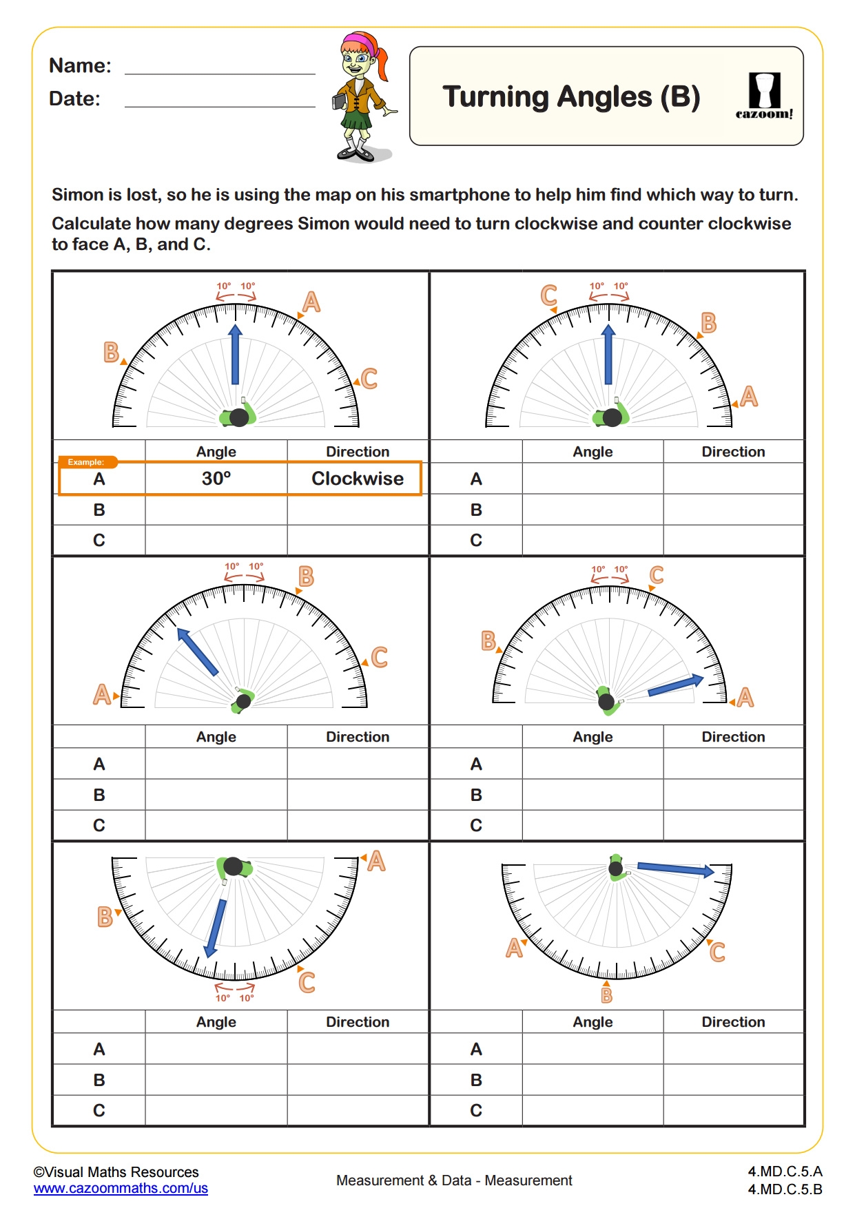 Turning Angles B Fun And Engaging 4th Grade PDF Worksheets Cazoom Math