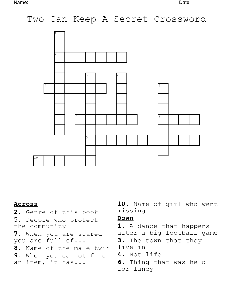 Two Can Keep A Secret Crossword WordMint Two Can Keep A Secret Crossword WordMint