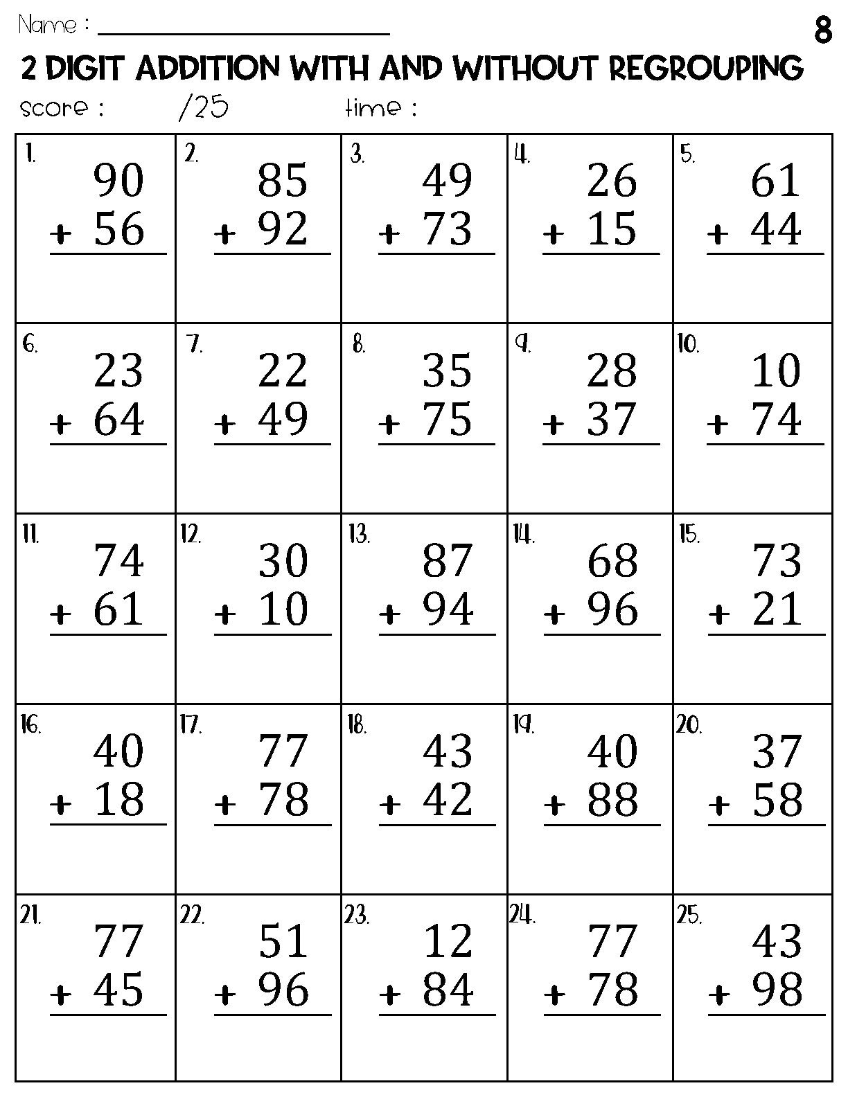 Two Digit Addition With And Without Regrouping Worksheets Etsy Finland