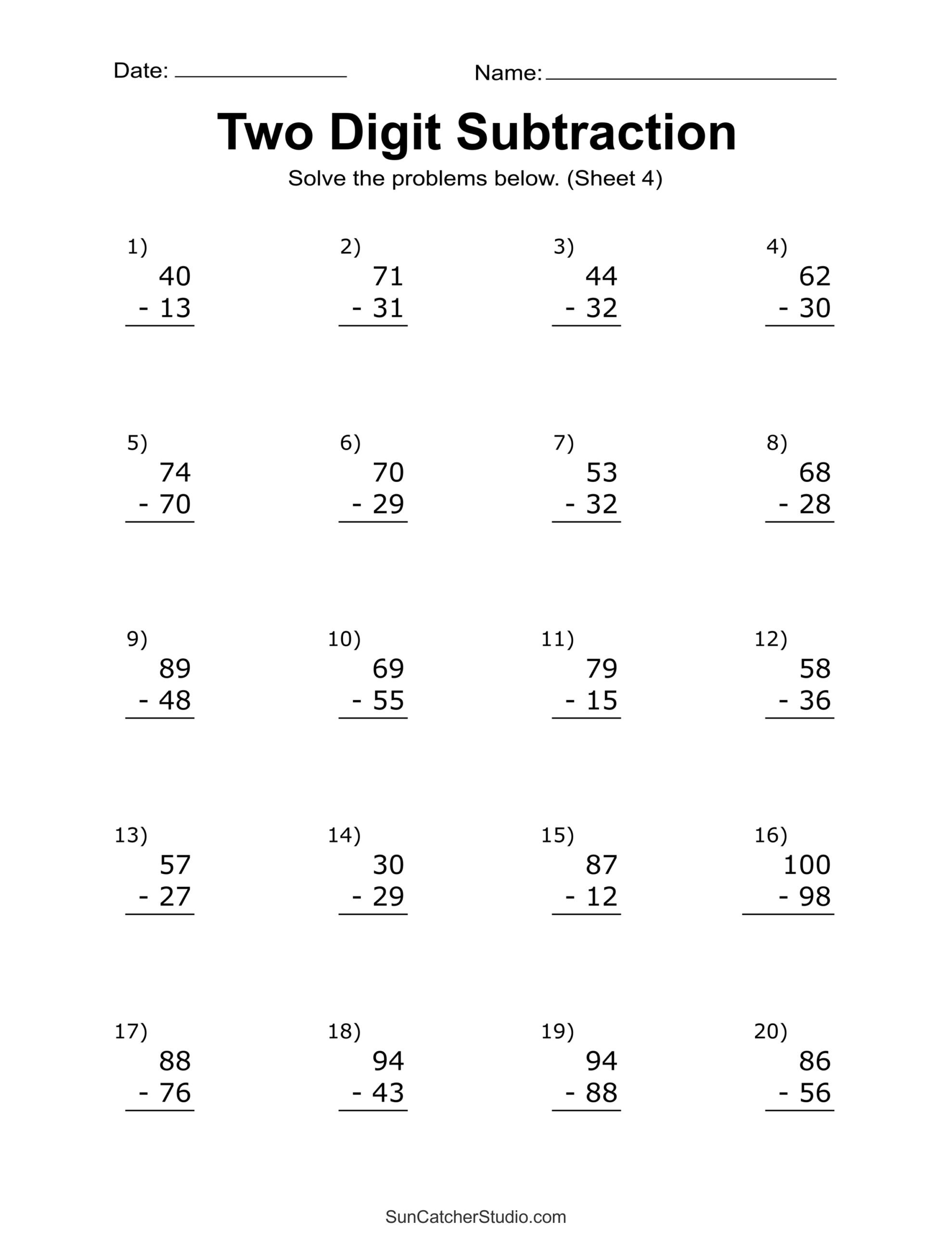 Two Digit Subtraction Worksheets Printable Math Drills Free Printables Lettering SVG Files Tools Apps
