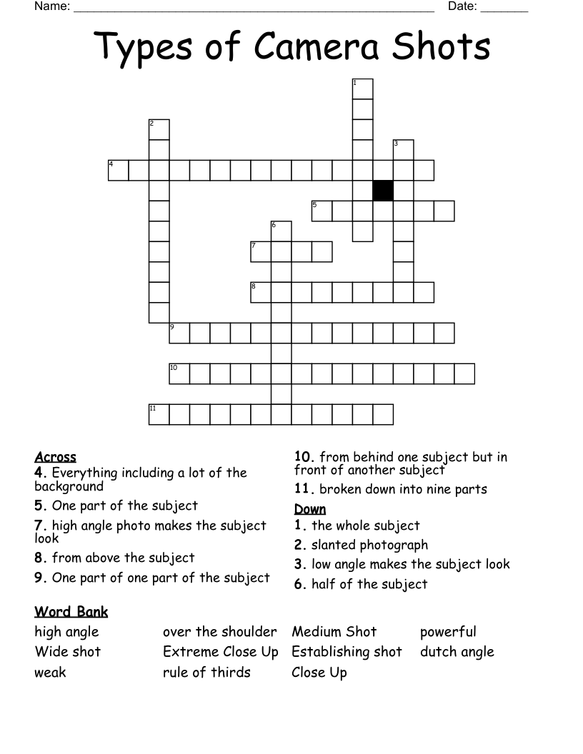 Types Of Camera Shots Crossword WordMint