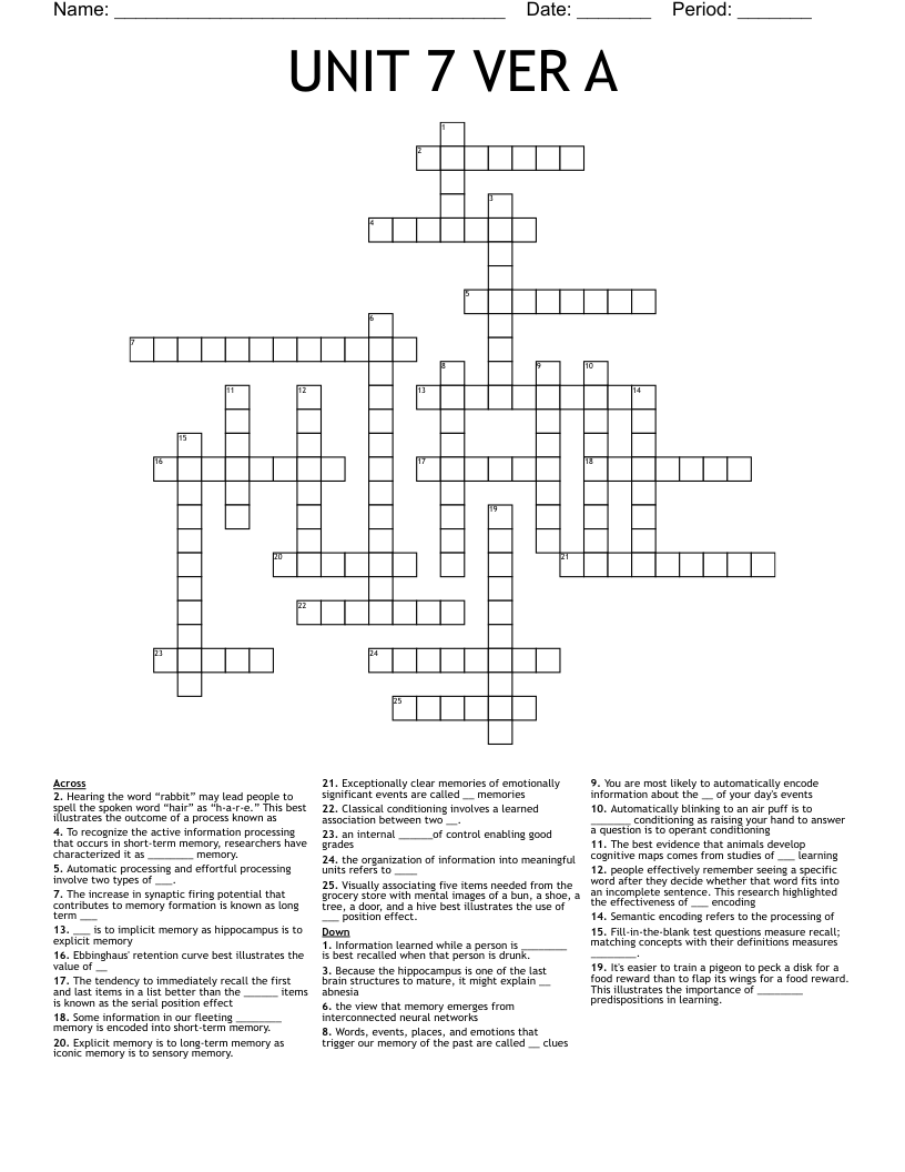 UNIT 7 VER A Crossword WordMint