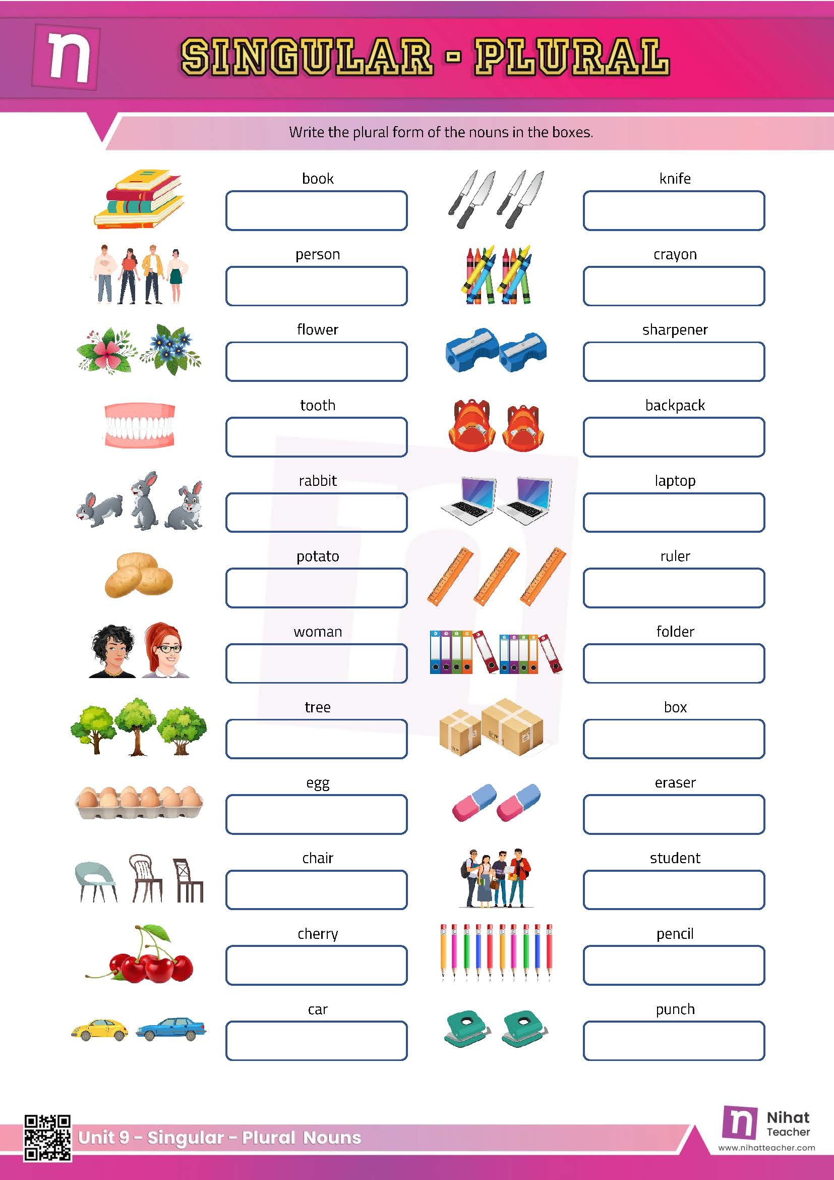 Unit 9 Singular plural Nouns Worksheet 2 Free English Learning And Teaching Resources Free PDF Worksheets And Multiple Choice Tests 