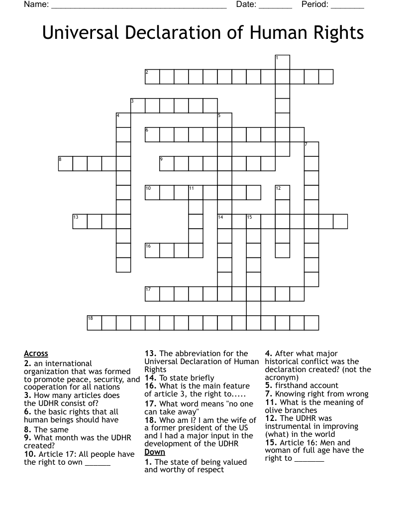 Universal Declaration Of Human Rights Crossword WordMint Universal Declaration Of Human Rights Crossword WordMint
