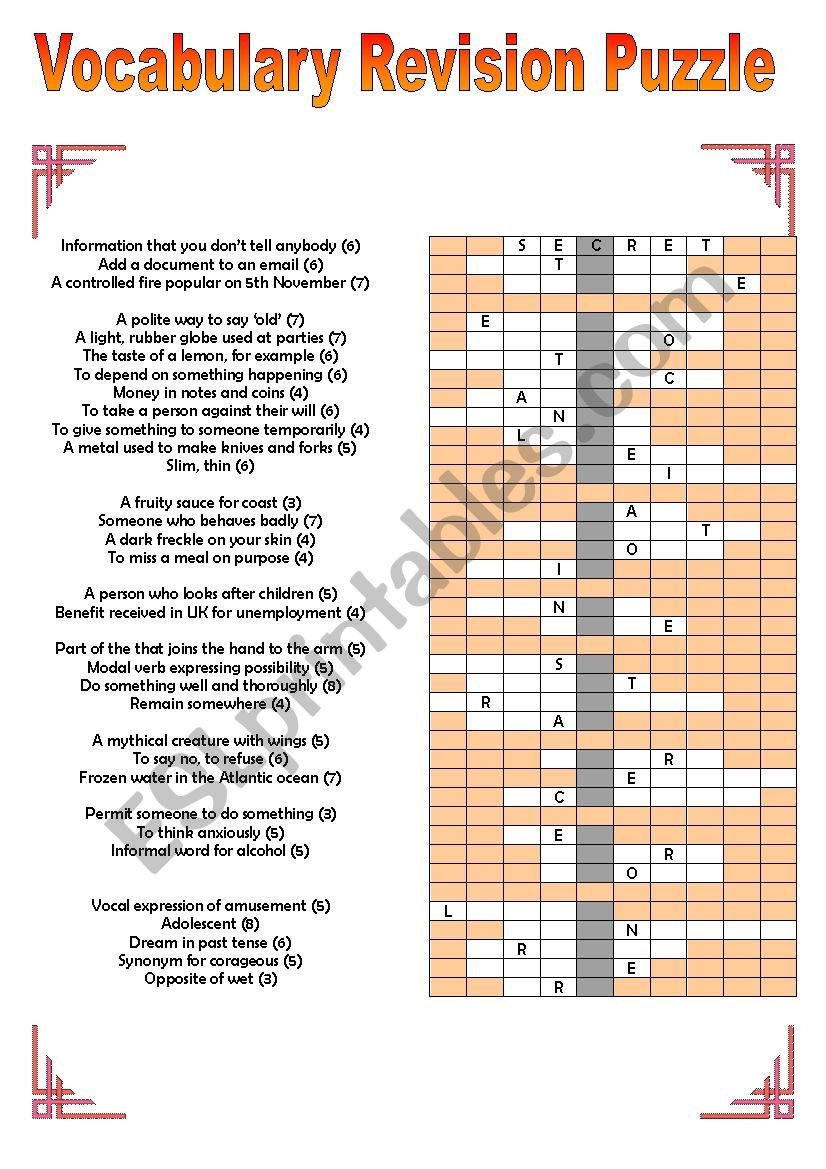 Upper Intermediate Or Advanced Crossword Puzzle ESL Worksheet By Tashaleks