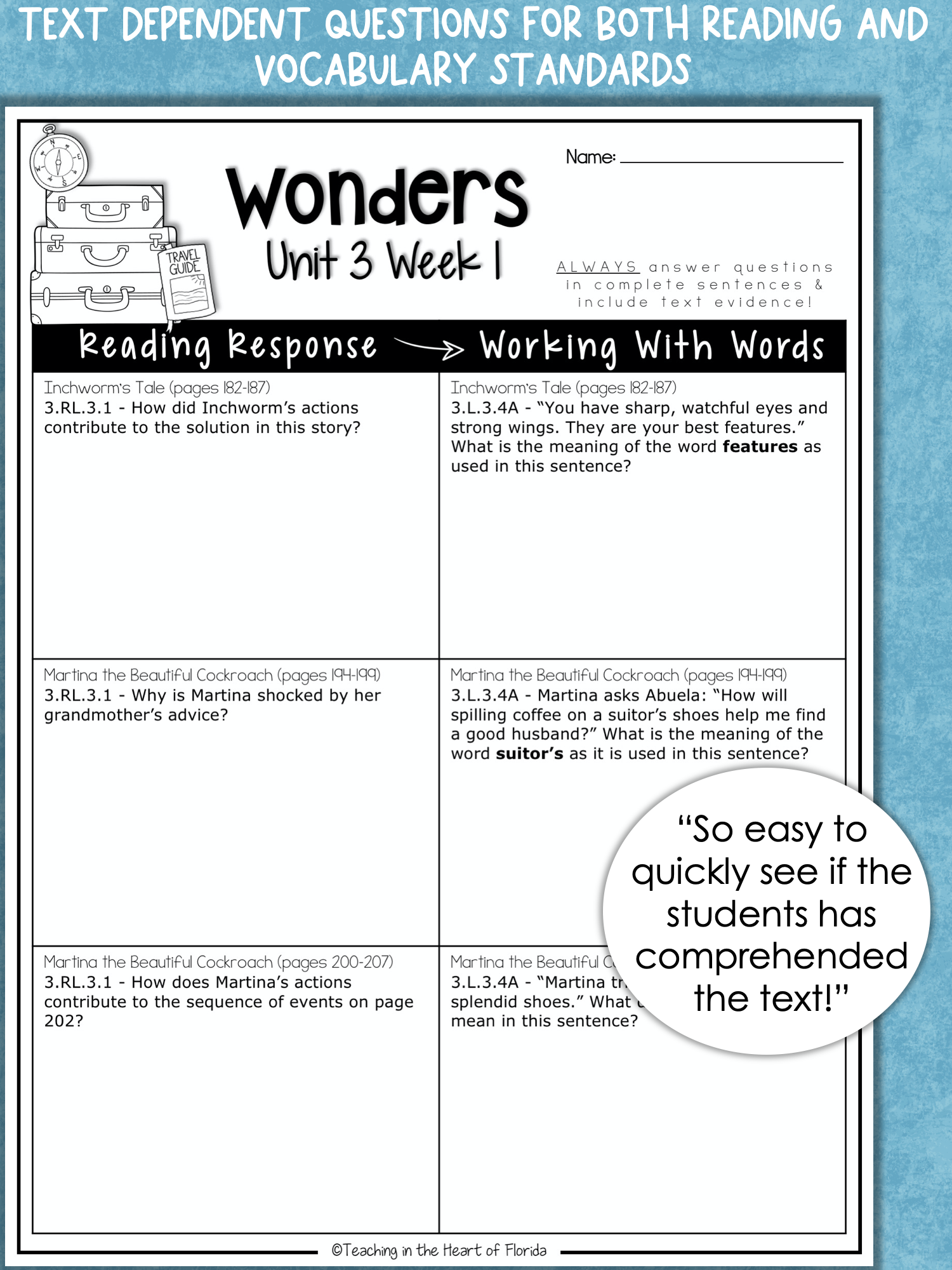 Using Daily Reading Response Questions With Wonders Unit 3 For 3rd Grade Teaching In The Heart Of Florida