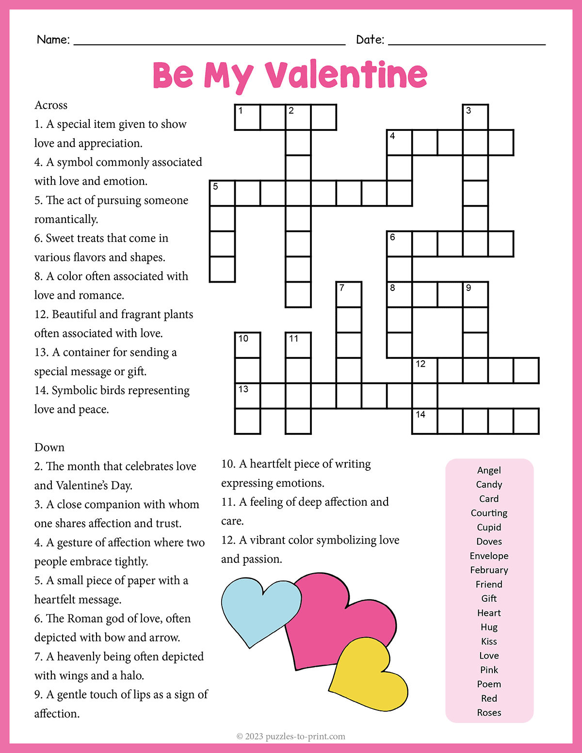 valentines day crossword puzzle