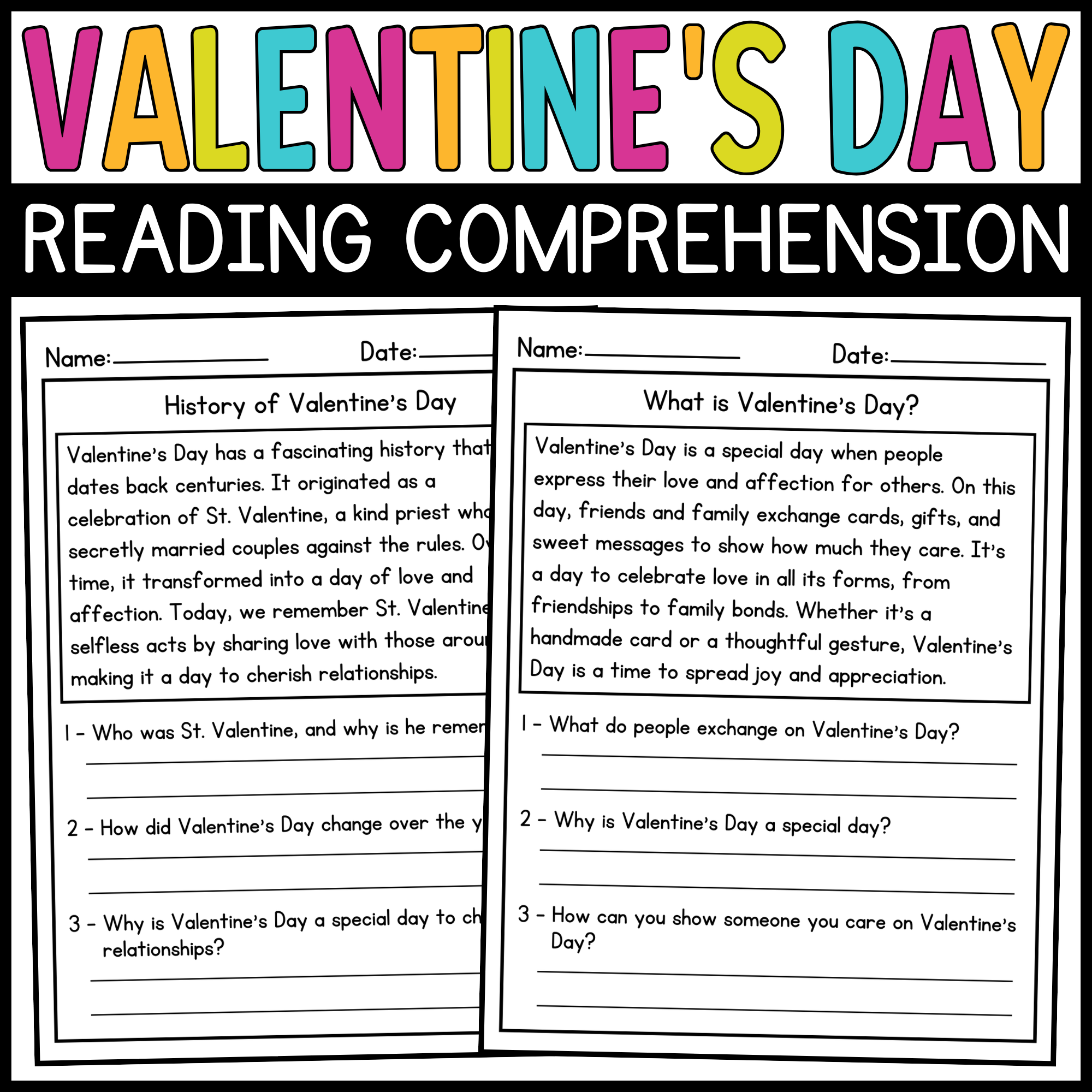 Valentine s Day Reading Comprehension Passages And Questions Valentine s Day Activities Made By Teachers