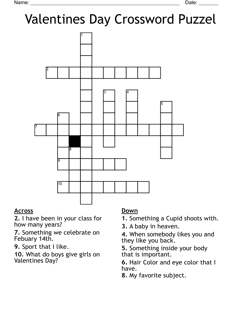 Valentines Day Crossword Puzzel WordMint