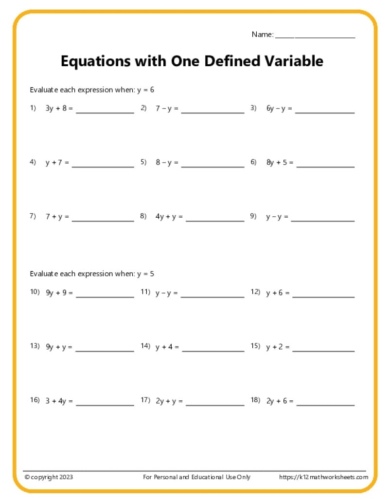worksheets on solving one step equations