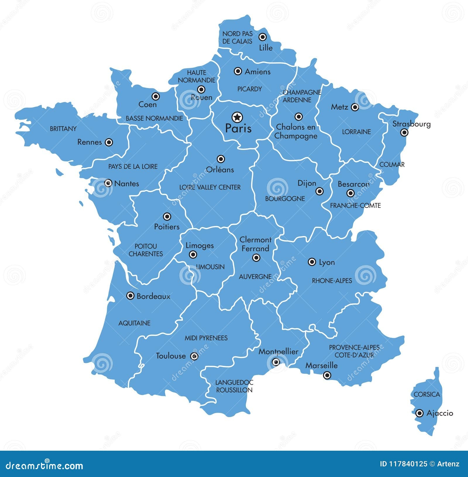 Vector Map Of France With Provinces And Major Cities Stock Vector Illustration Of Vector Paris 117840125