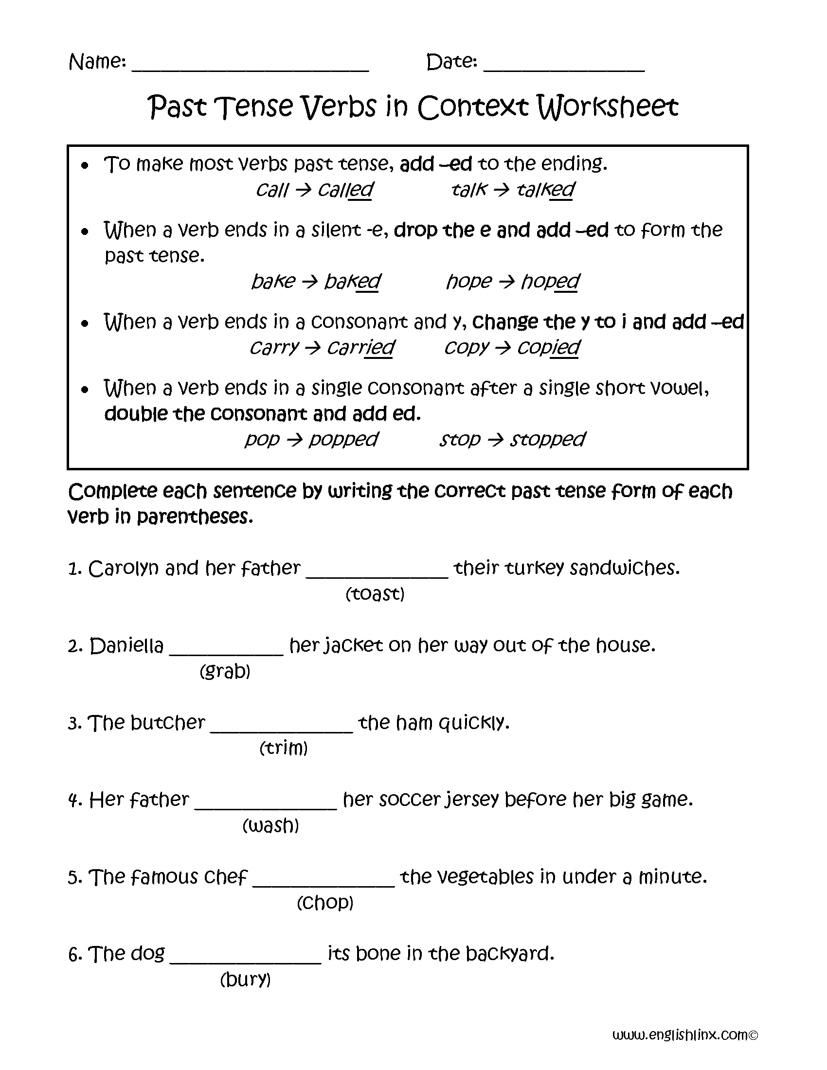Verb Tenses Worksheets Past Tense Verbs In Context Worksheets