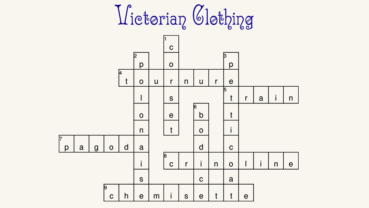 Victorian Clothing Crossword Game Winners Recollections Blog