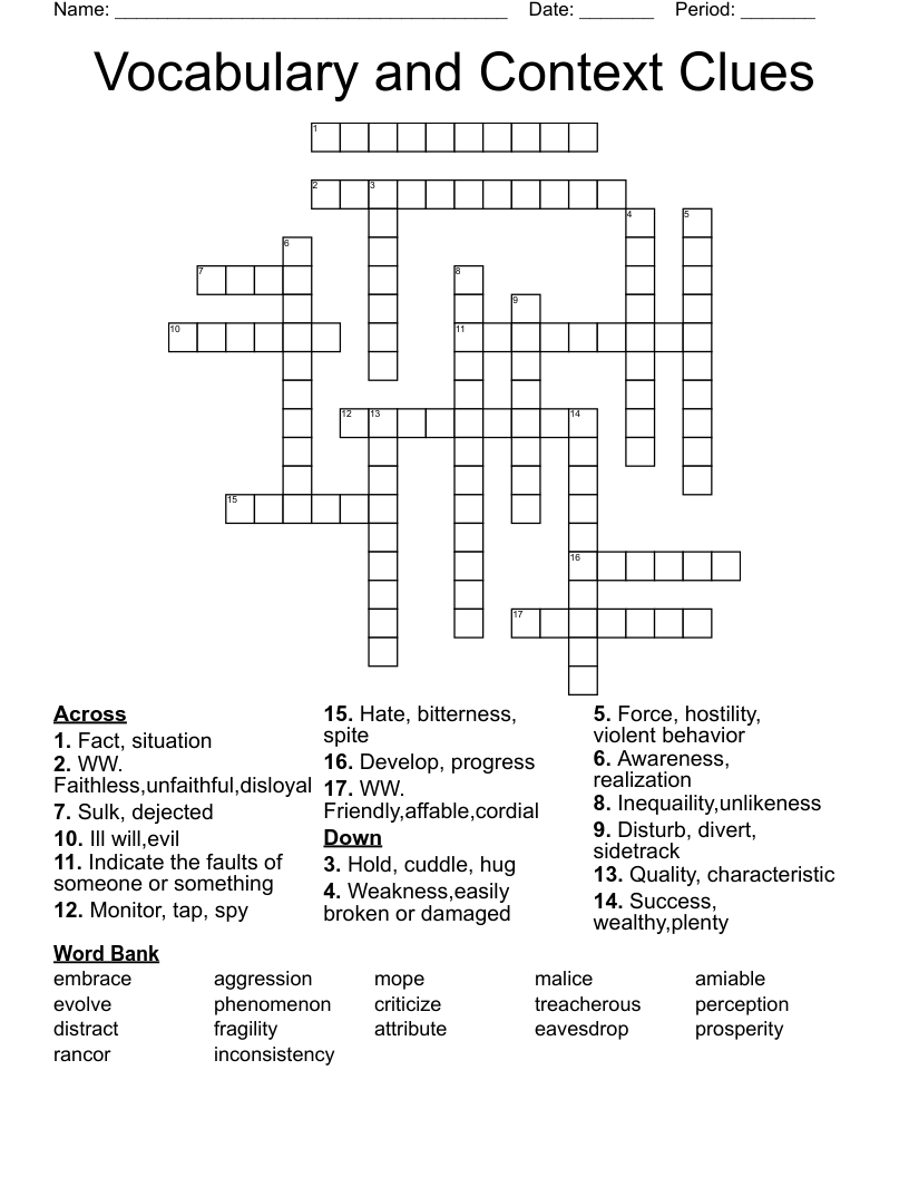 Vocabulary And Context Clues Crossword WordMint