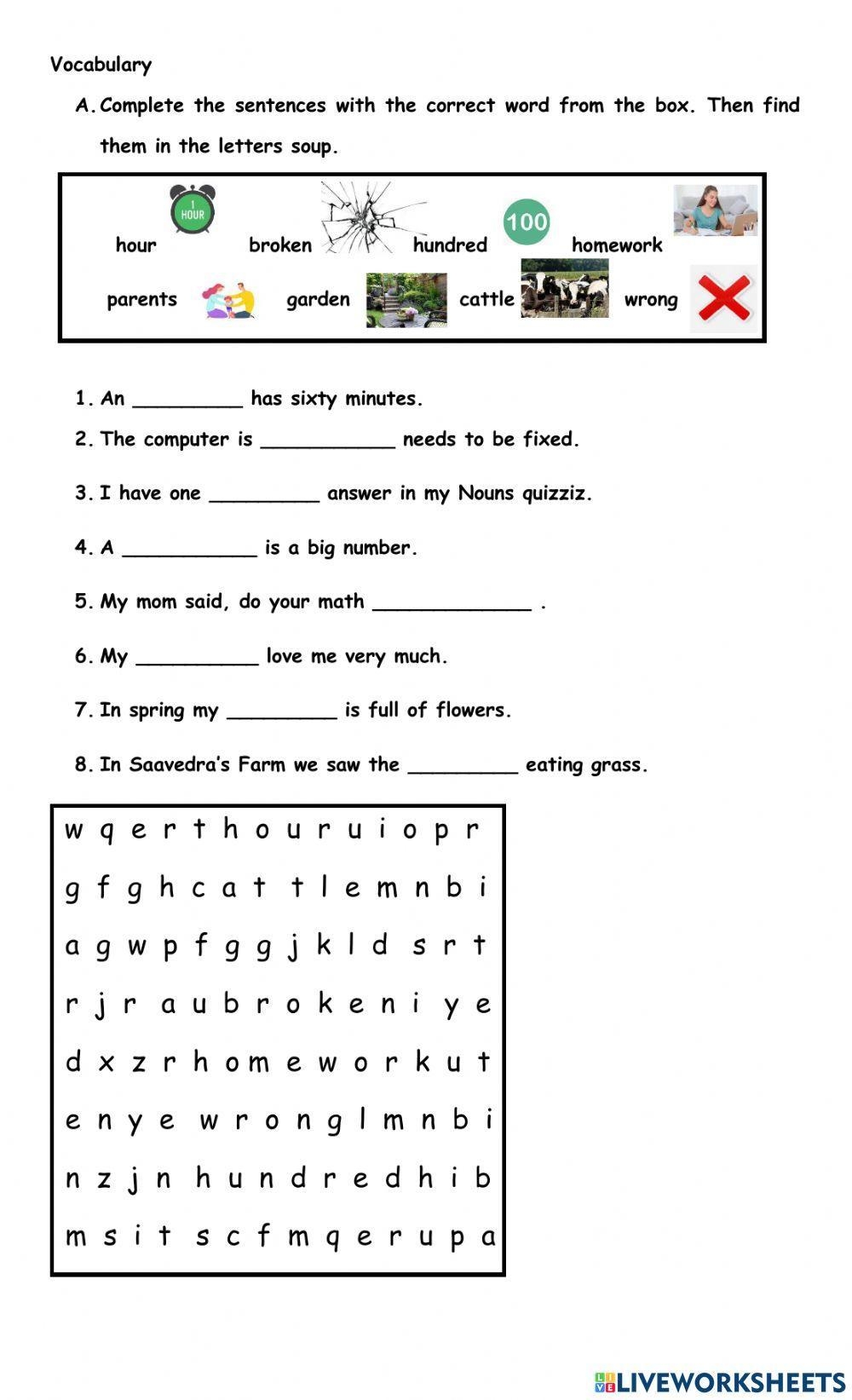 3rd grade vocabulary worksheets