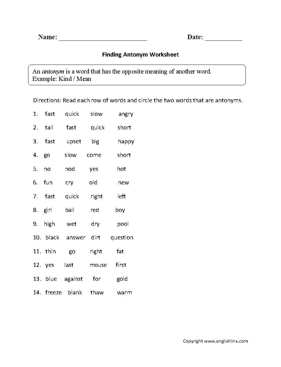 antonyms and synonyms worksheets