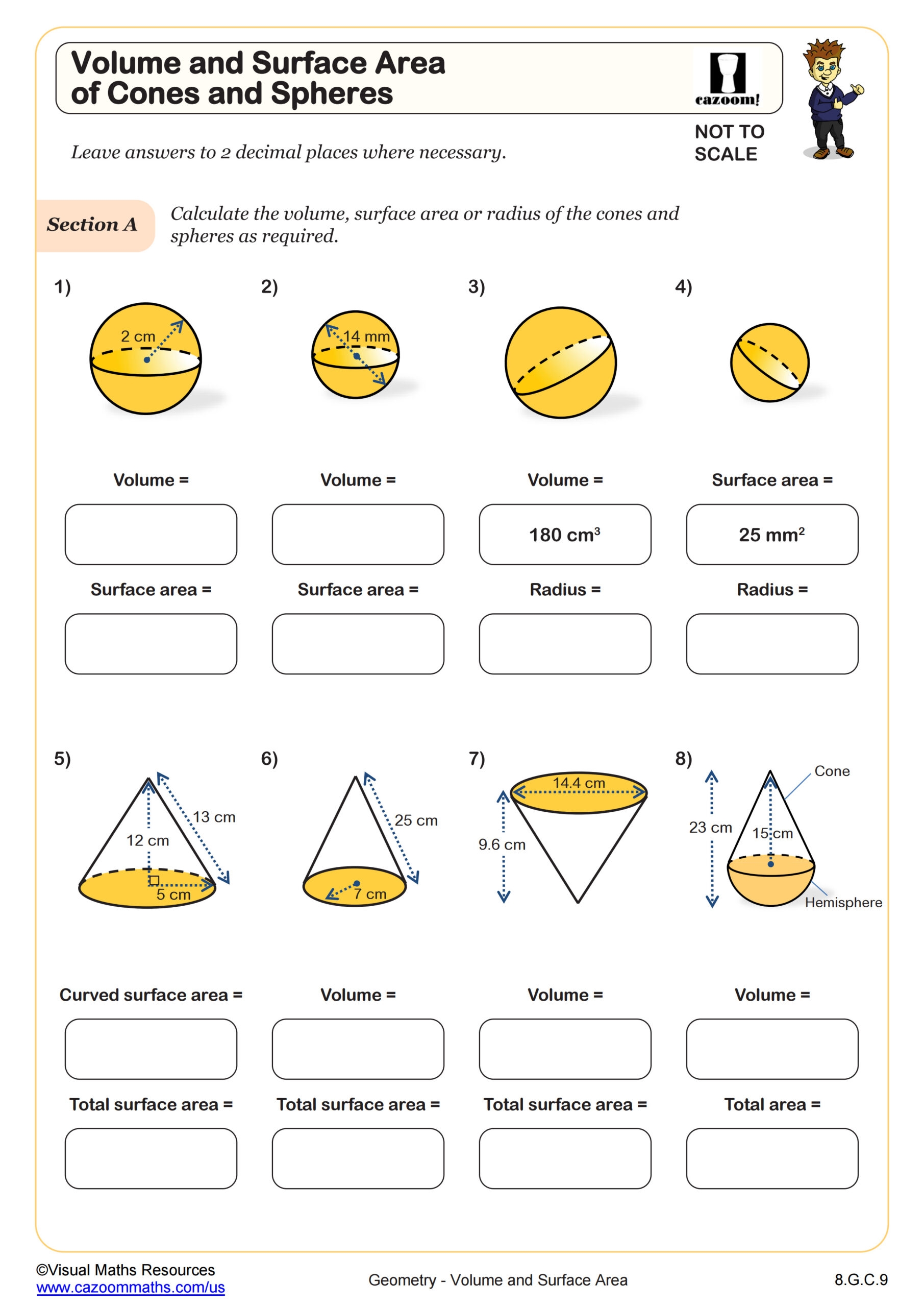 Volume And Surface Area Of Cones And Spheres Worksheet PDF Printable Geometry Worksheet Cazoom Math Volume And Surface Area Of Cones And Spheres Worksheet PDF Printable Geometry Worksheet Cazoom Math