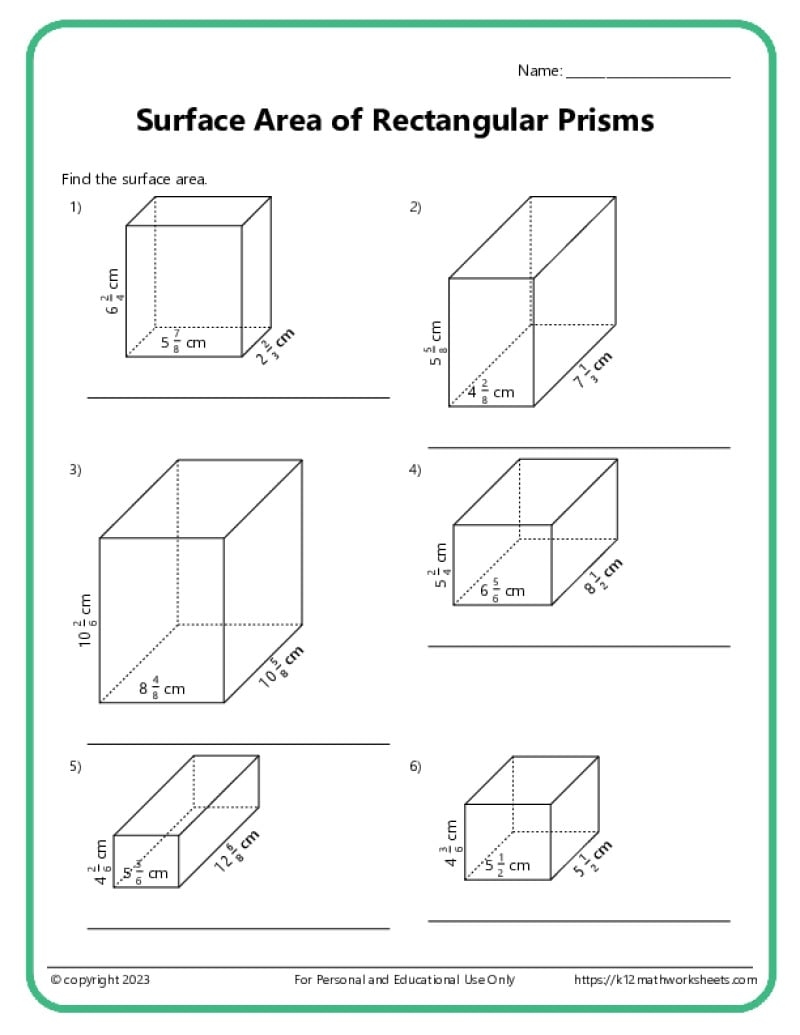 Volume And Surface Area Of Rectangular Prisms K12 Math Worksheets Volume And Surface Area Of Rectangular Prisms K12 Math Worksheets
