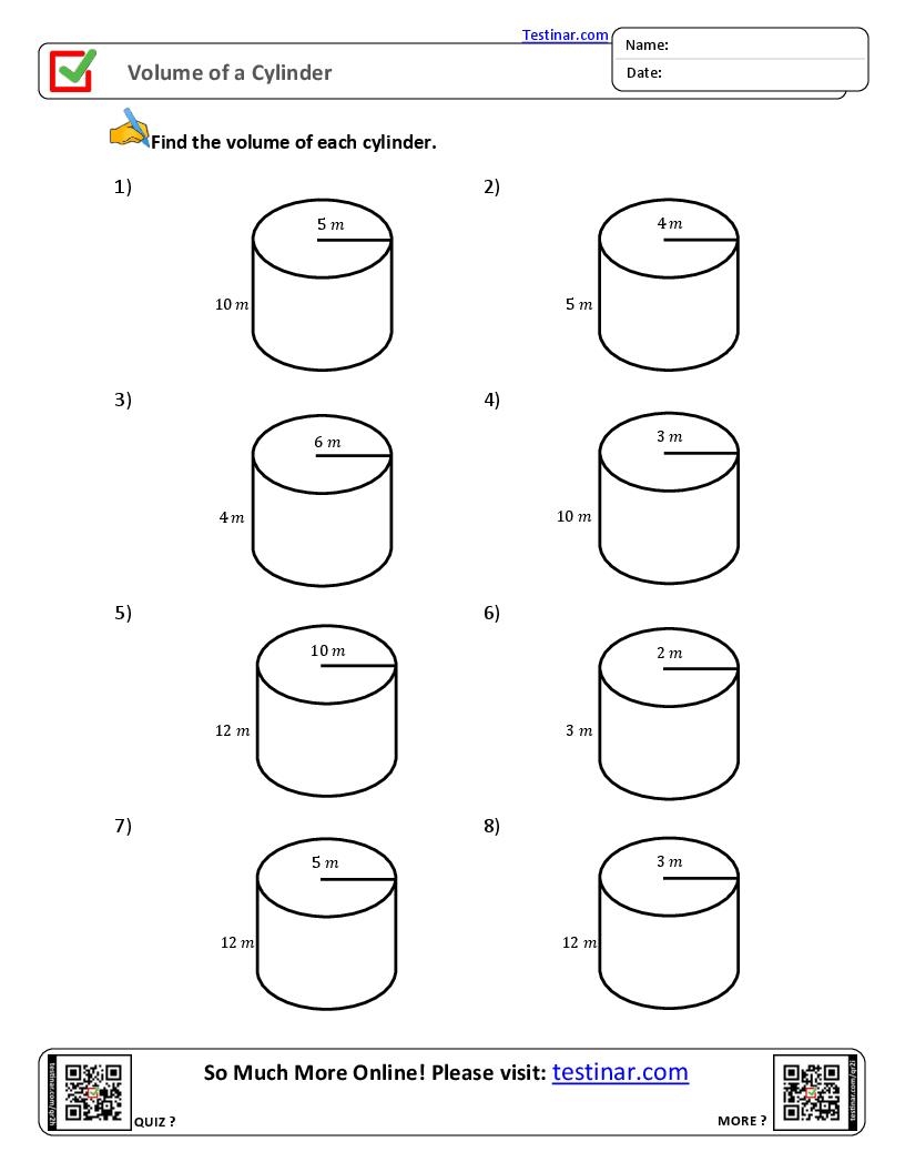 Volume Of A Cylinder Worksheets