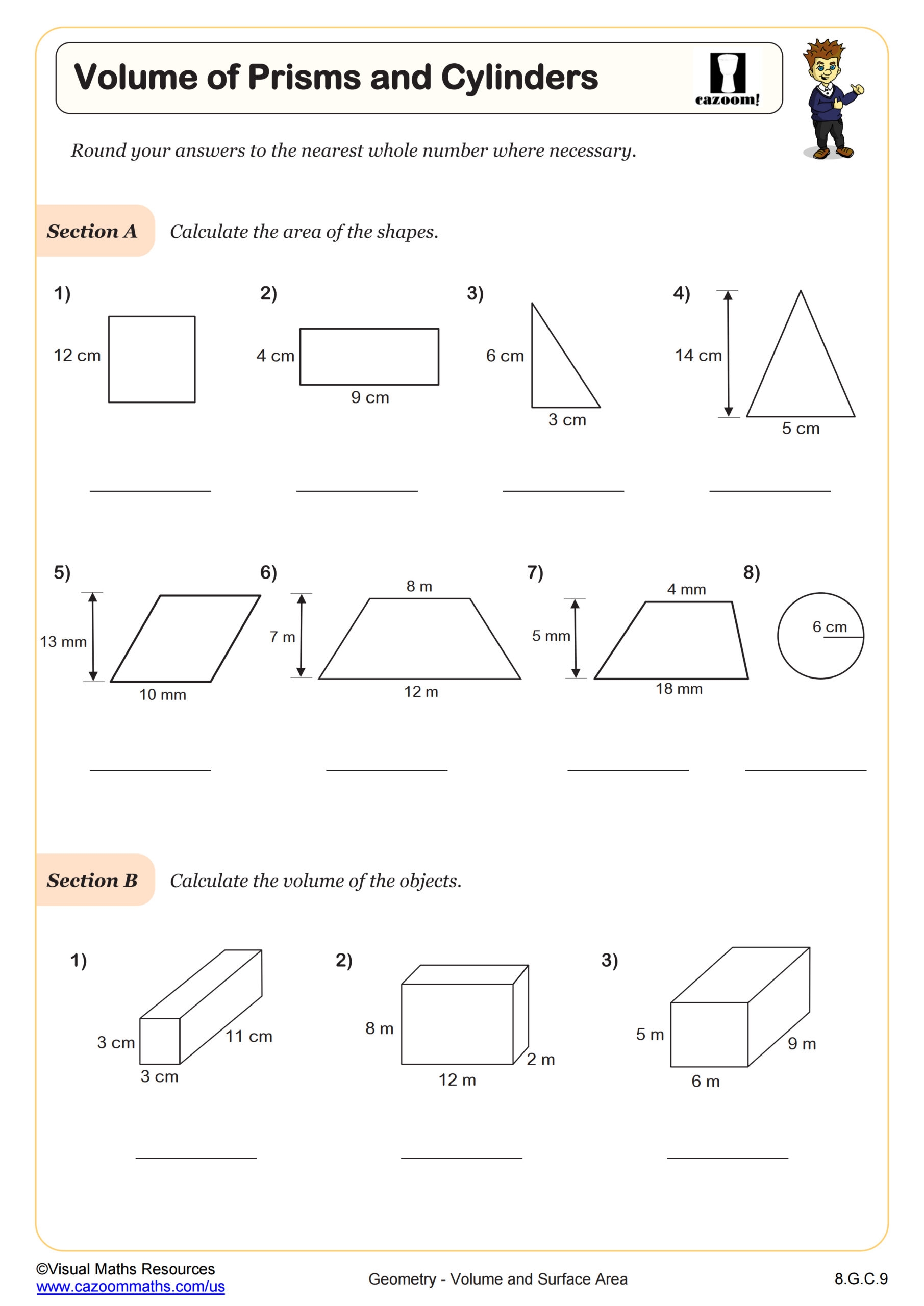 volume of cylinder worksheet
