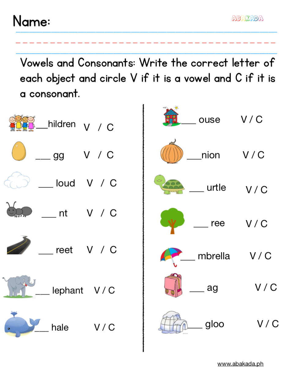 Vowels And Consonants Worksheets Pre school And 1st Grade Practice Worksheets Library